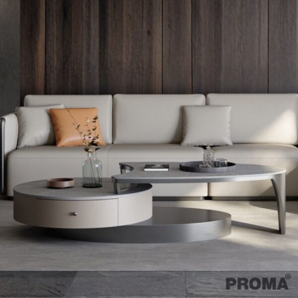 โต๊ะกลางรับแขก ท็อปลายหินอ่อน ดีไซน์โมเดิร์น ไม่ซ้ำใคร Tea Table Rock Plate Table Top Retractable Storage Baked Paint