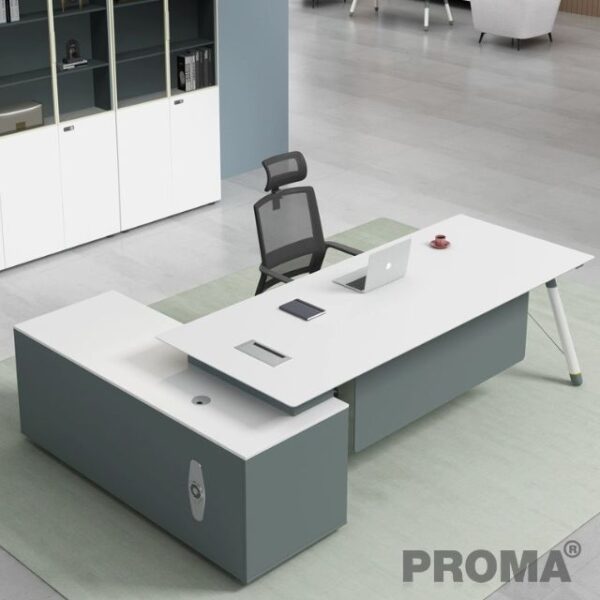โต๊ะสำนักงานผู้บริหาร โต๊ะสำนักงานพร้อมโต๊ะข้างและที่เก็บของ Executive Office Desk Office Table With Side Table And Storage